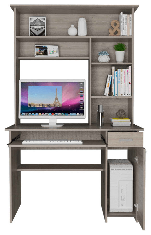 Zeno Light Gray Computer Desk with Hutch