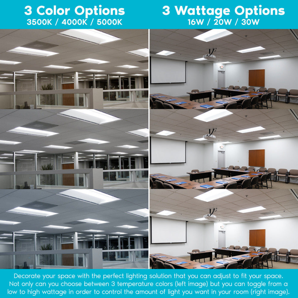 1x4 FT LED Troffer Panel 3 Color Options Dimmable Damp Rated 2 Pack