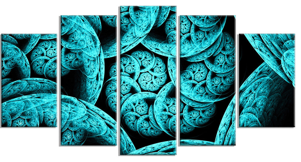 Blue Dramatic Clouds, Contemporary Art on Canvas, 60"x32", 5 Panels