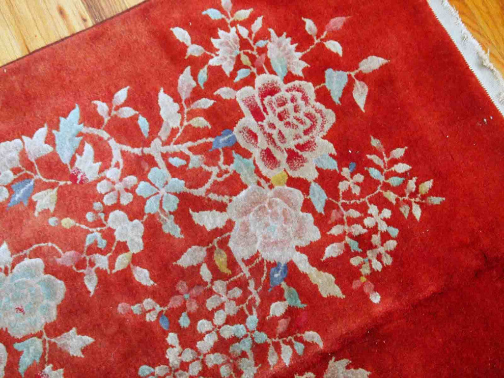 Handmade Antique Art Deco Chinese Rug, 4.1'x6.4', 125cmx195cm 1920s
