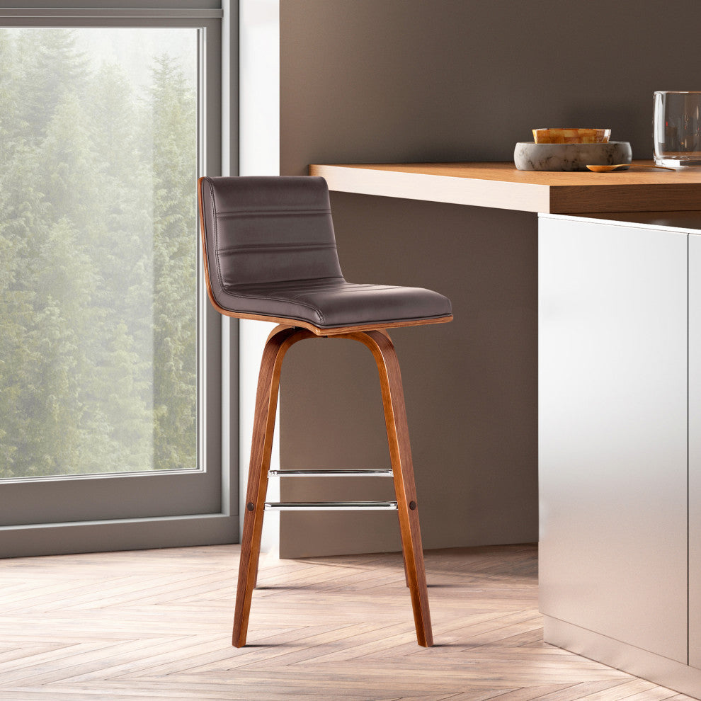 Vienna 30" Bar Height Barstool in Walnut Wood Finish with Brown Faux Leather