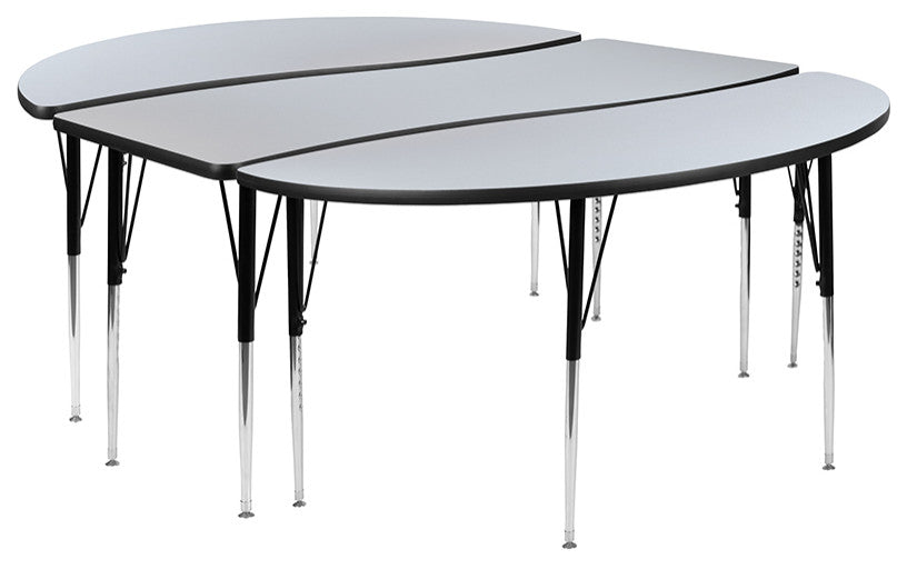 3 Piece 86" Oval Wave Activity Table Set - Standard Height Adj. Legs, Grey