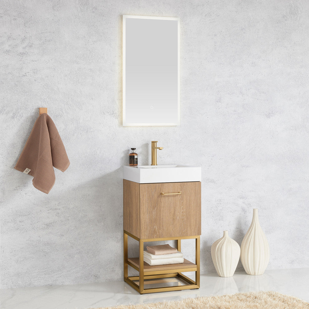 Alistair Vanity, North American Oak With Countertop, 18", With Mirror