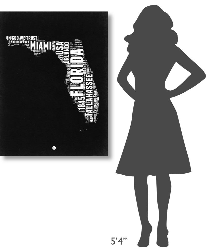 "Florida Black and White Map" Fine Art Print