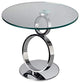 Modern Clear Glass End Table With Chrome Pedestal Base and Circle Rings Design