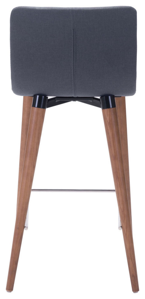 Counter Stool Chair, Set of 2, Fabric, Wood, Gray, Brown, Mid Century Cafe