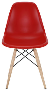 Modern Eiffel Side Chair Wood Dowel Base, Red