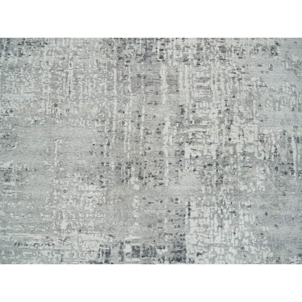 Light Gray Modern Design Natural Wool Hand Knotted Round Oriental Rug 6'1"x6'1"