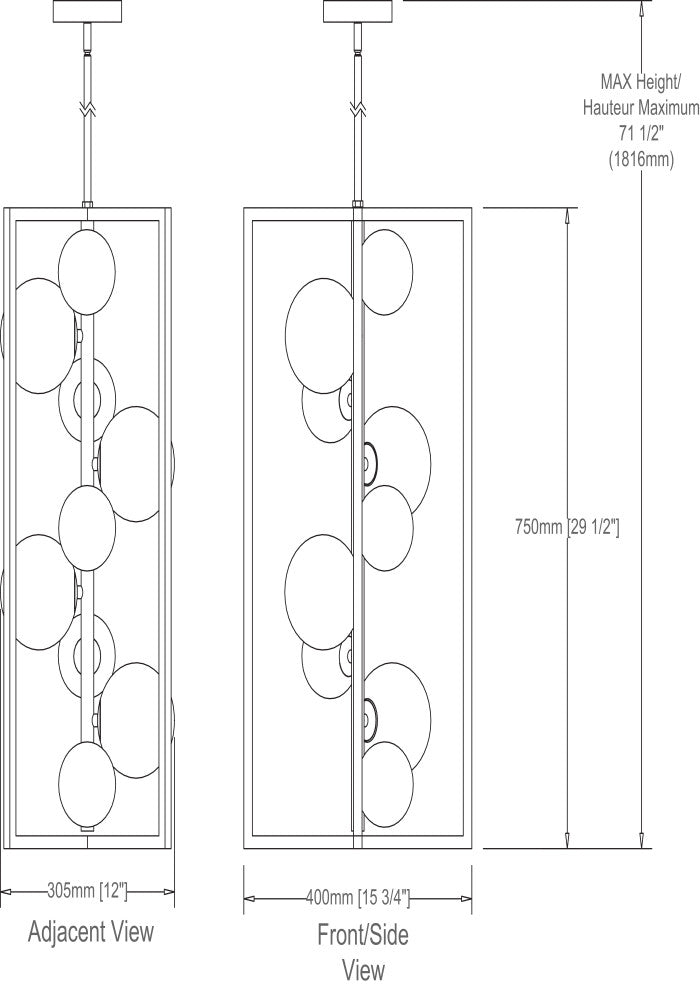 Gladius 9-Light Pendant, Matte Black and Vintage Bronze