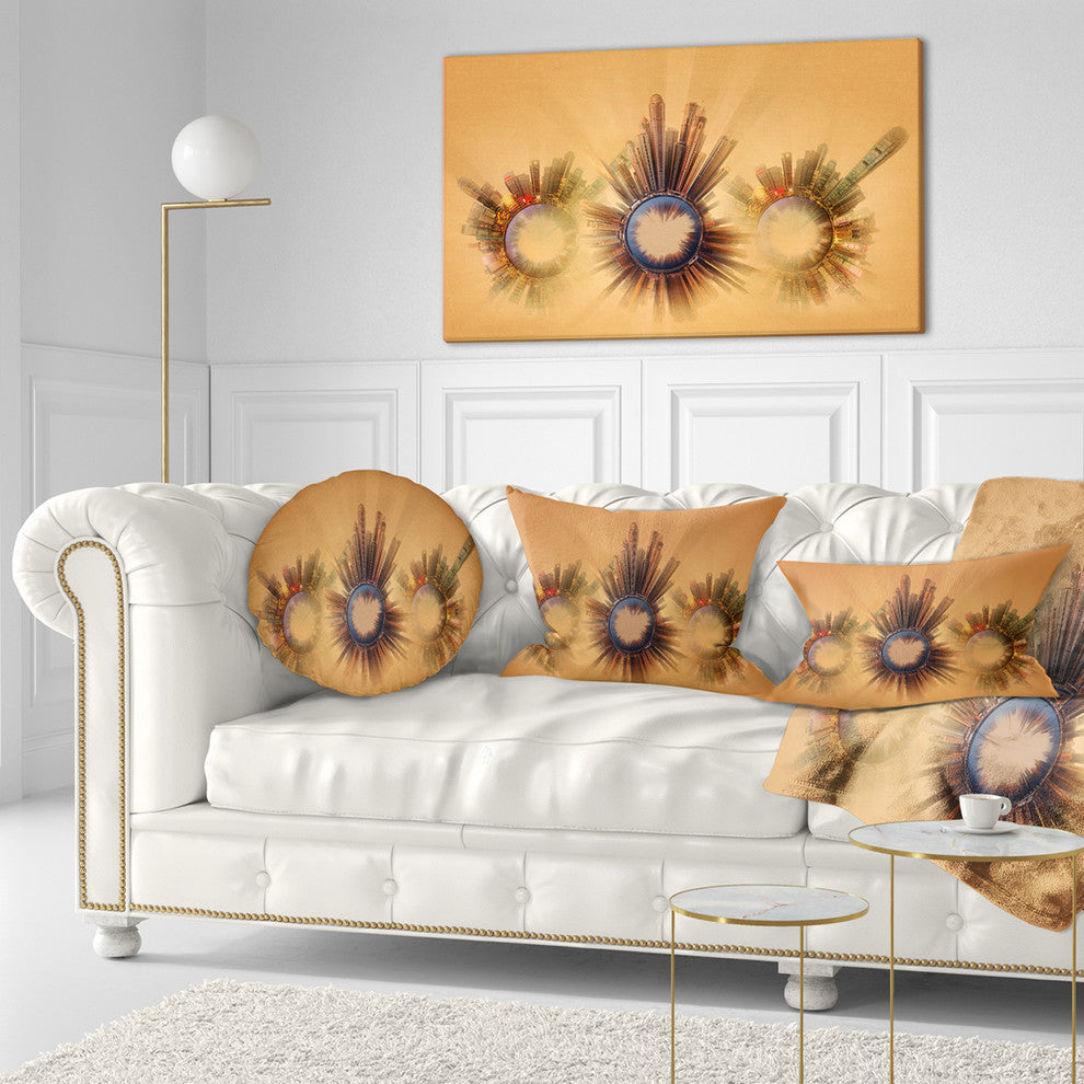 Miniature Earth Planets With Skyscrapers Abstract Throw Pillow, 12"x20"