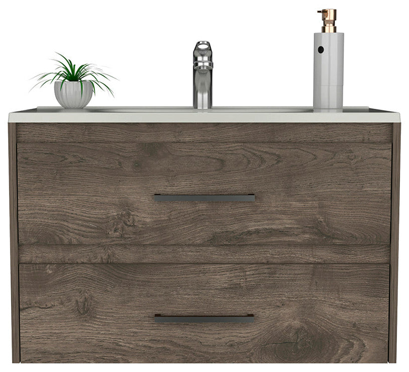 Wall Mounted Bathroom Vanity Alma, Bathroom, Dark Brown / White