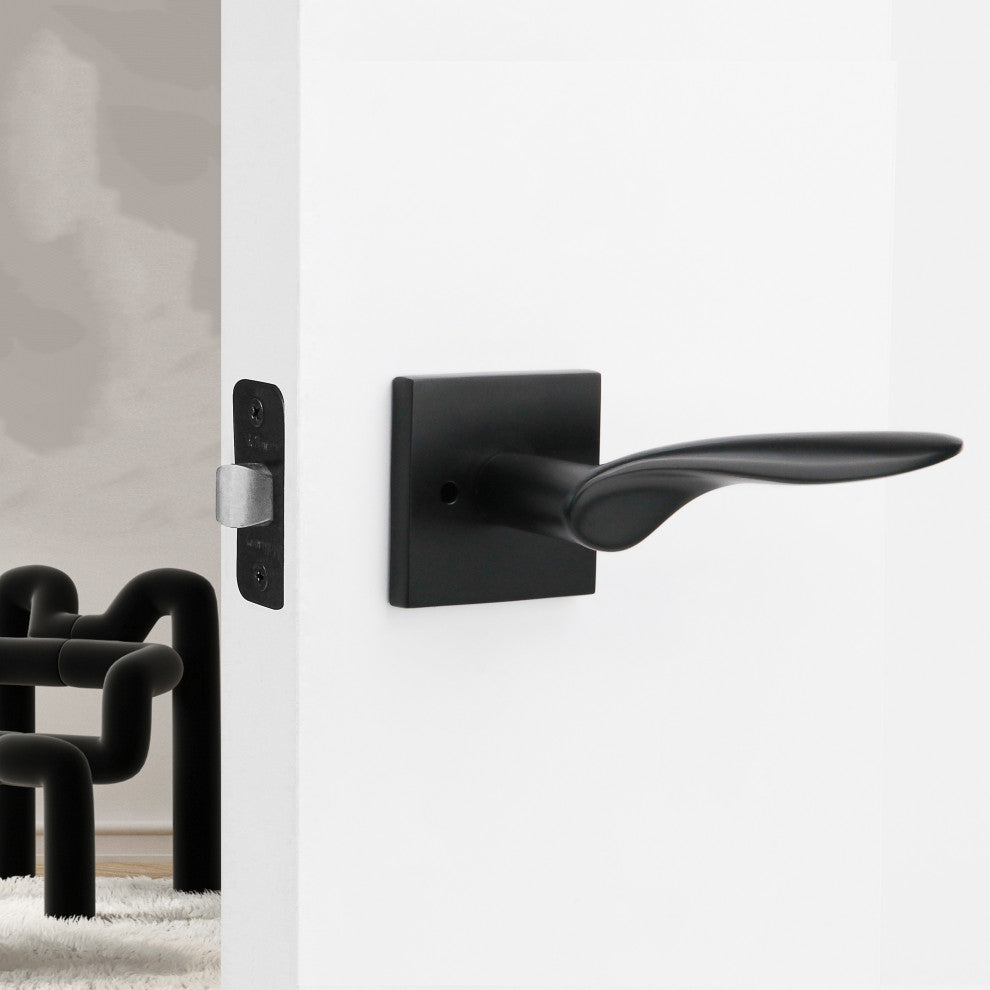 Modern Heavy Duty Designer Interior Door Lever - Lafayette Collection, Matte Black, Privacy Left Hand