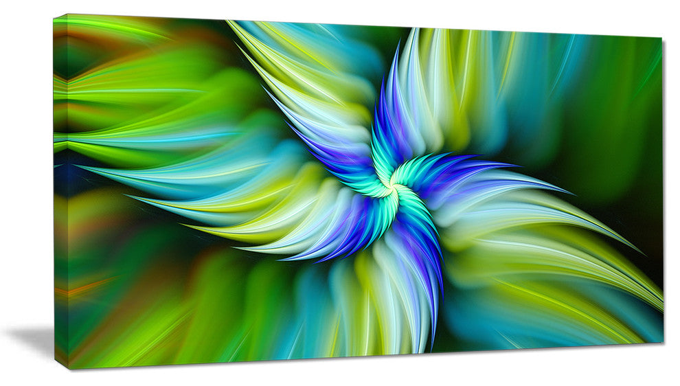 Rotating Fractal Green Star, Large Floral Canvas Art Print, 60"x28"
