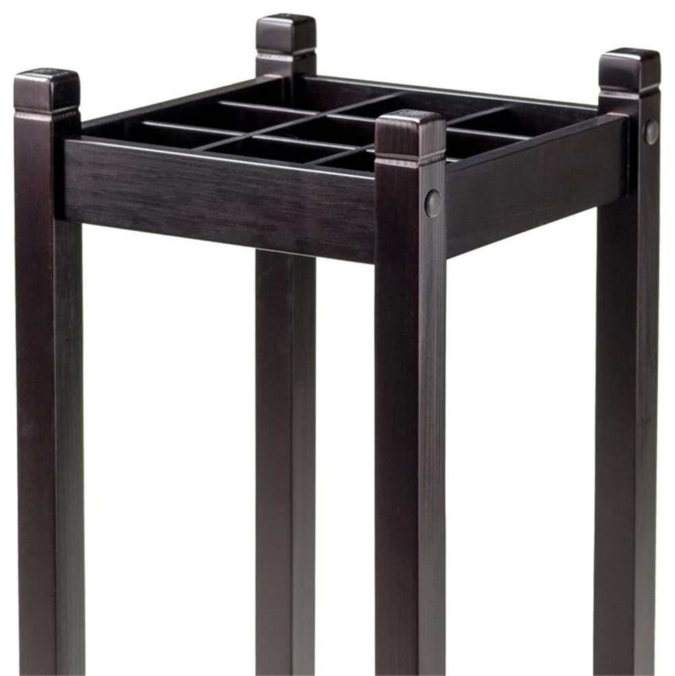 Pemberly Row Transitional Solid Wood Umbrella Stand with Tray in Espresso