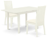 3Pc Dining Set 2 Chair, Butterfly Leaf Kitchen Dining Table, Linen White