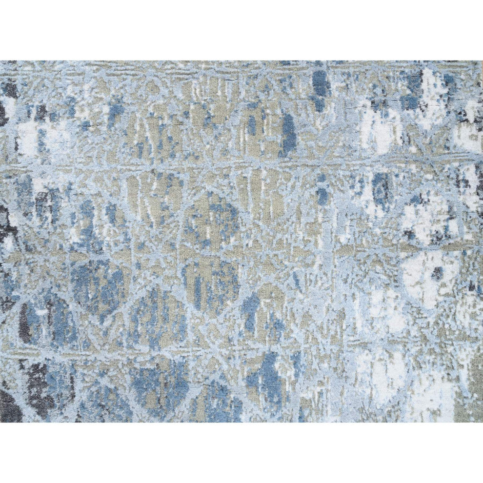 Gray and Blue, Wool and Silk Hand Knotted, THE HONEYCOMB Rug, 2'8"x5'10"