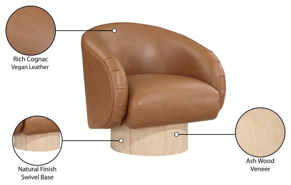 Gibson Vegan Leather Swivel Accent Chair, Cognac