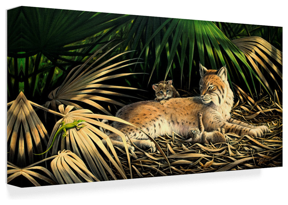 Wilhelm Goebel ''Bobcat With Kittens'' Canvas Art, 32"x16"