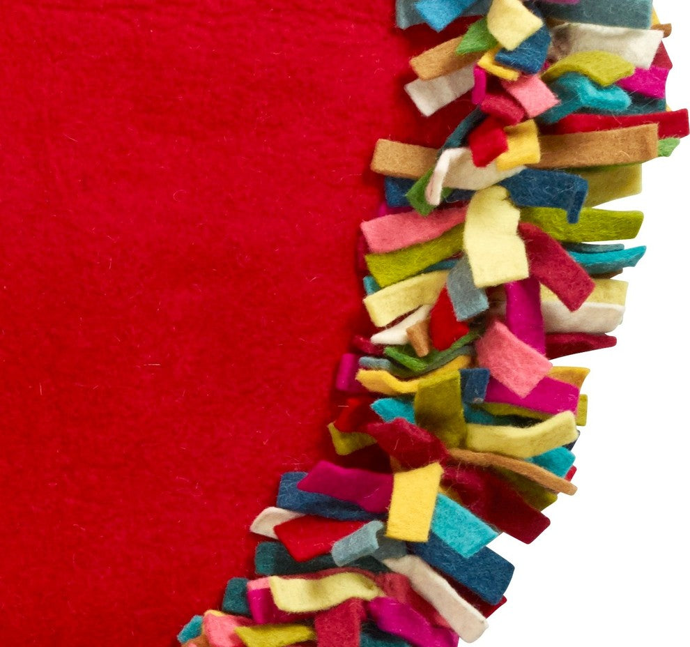 Multicolored Fringe Tree Skirt in Red Hand Felted Wool