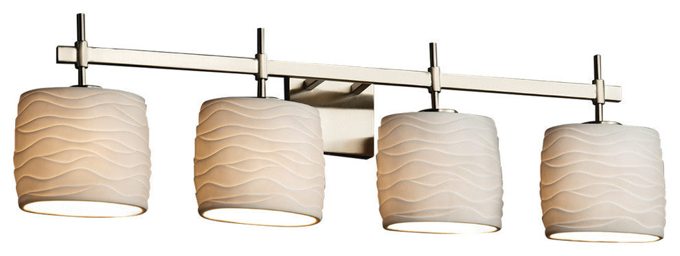 Limoges Union 4-Light Bath Bar, Oval, Brushed Nickel, Waves Shade