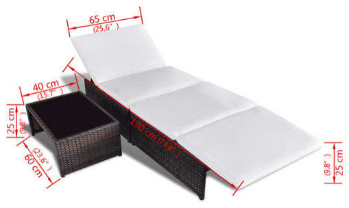 vidaXL Reclining Patio Chairs with Table Furniture 2 Pcs Brown Poly Rattan