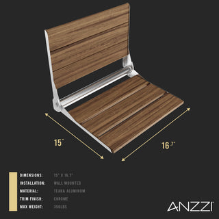 Saxon 17 in. Teak Wall Mounted Folding Shower Seat
