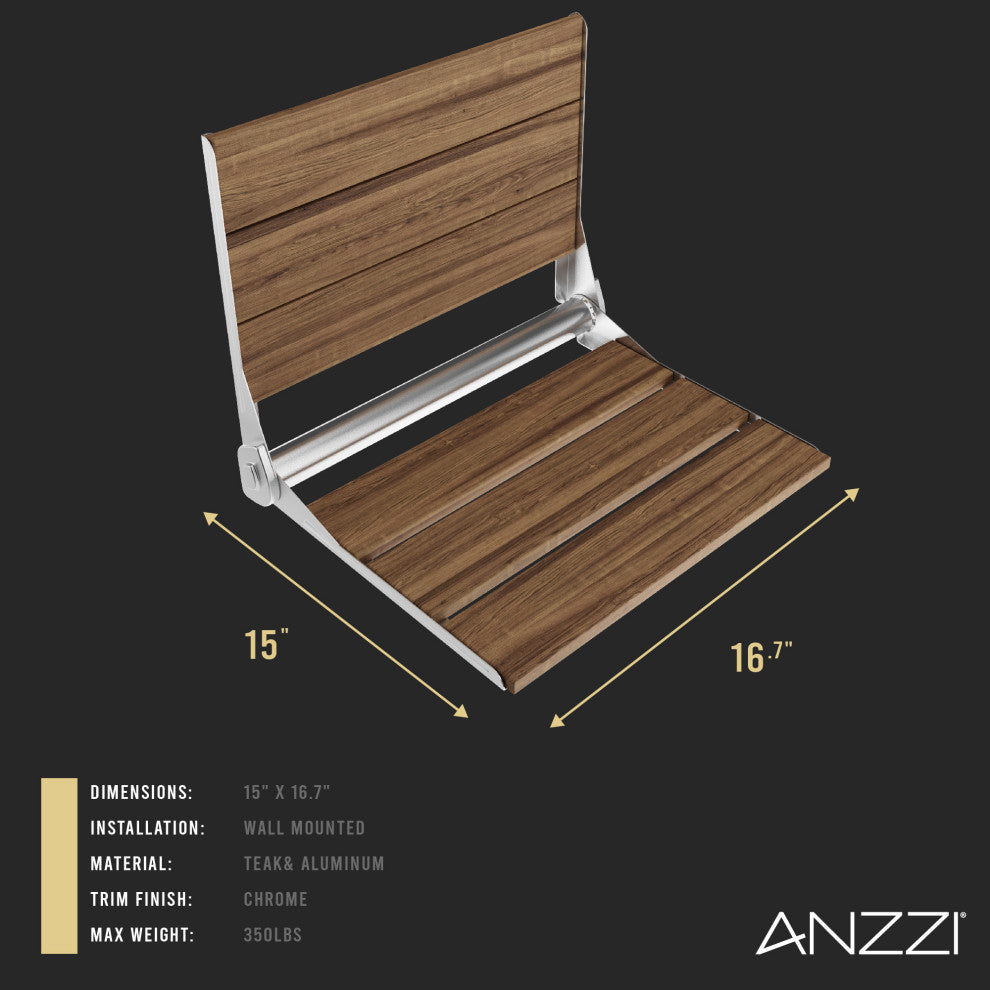 Saxon 17 in. Teak Wall Mounted Folding Shower Seat