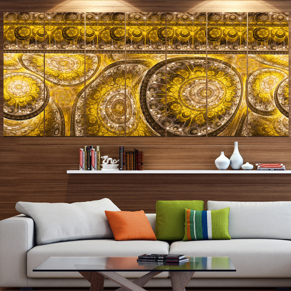 Golden Extraterrestrial Life Cells, Floral Canvas Art Print, 83"x32", 7 Panels