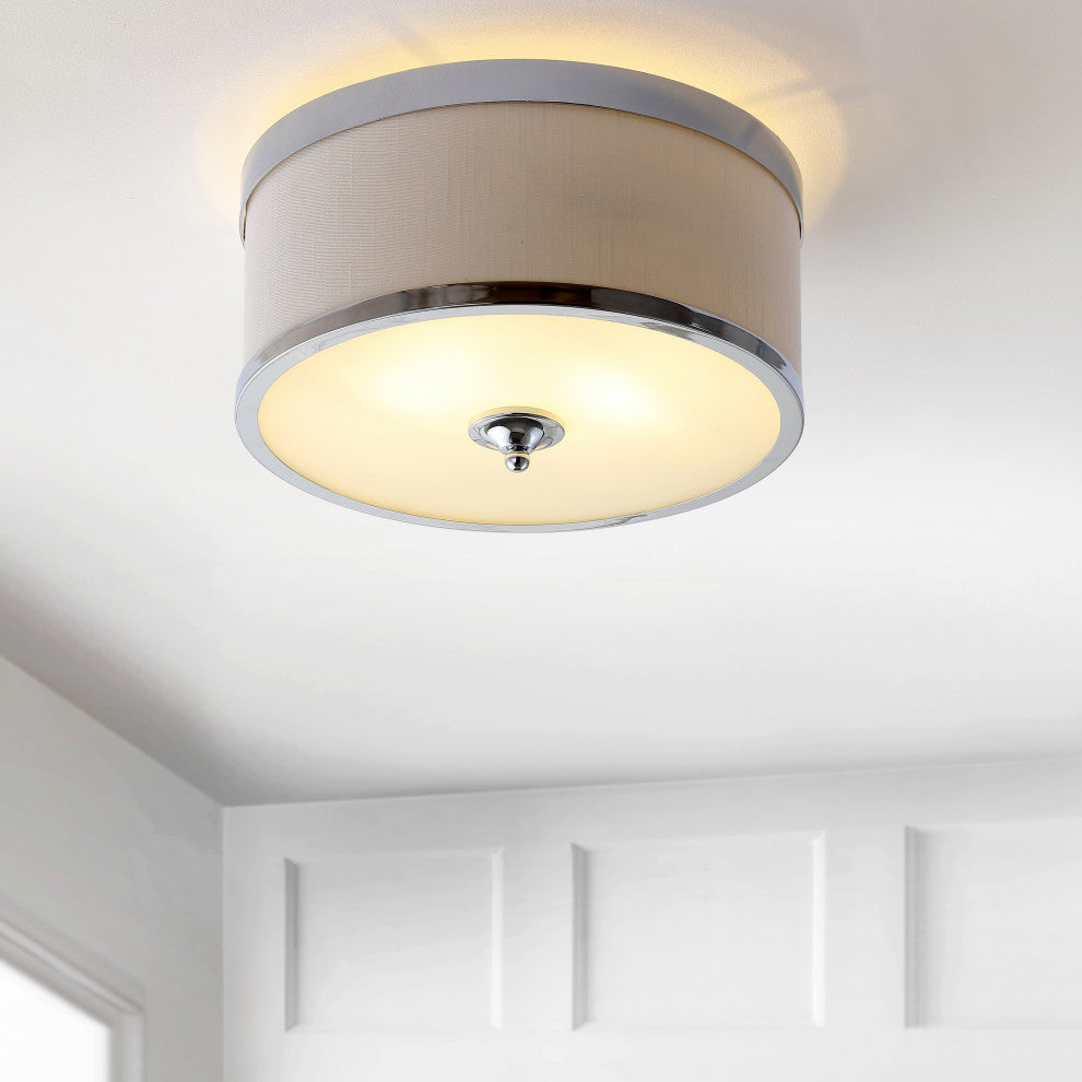 David 15" Metal Led Flush Mount, Chrome and White