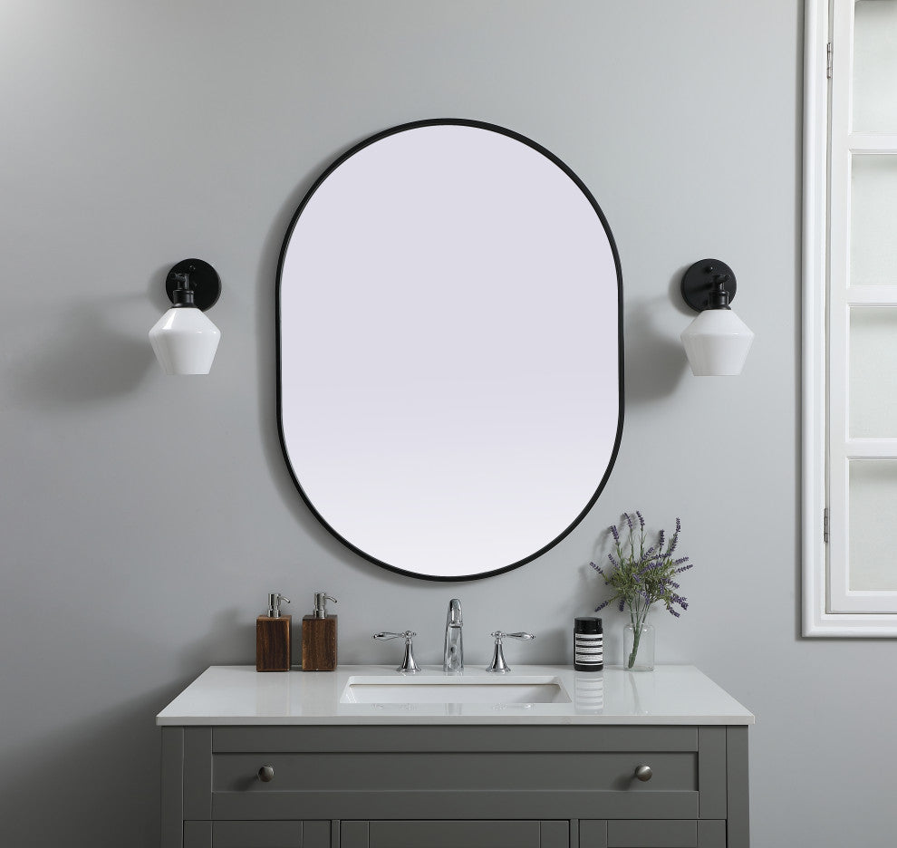 Metal Frame Oval Mirror 30X40 Inch, Black