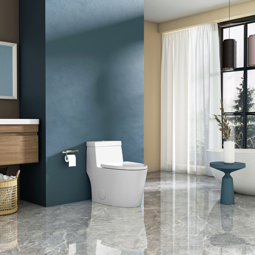 Sinber 28" One Piece Bathroom Toilet with Cotton White Finish and and Dual Flush