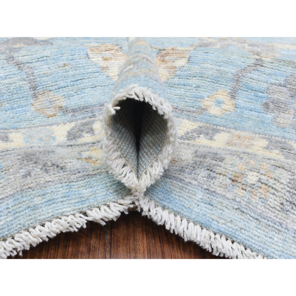 Blue Wool Hand Knotted Afghan Oushak All Over Design Oriental Rug, 9'1"x11'10"