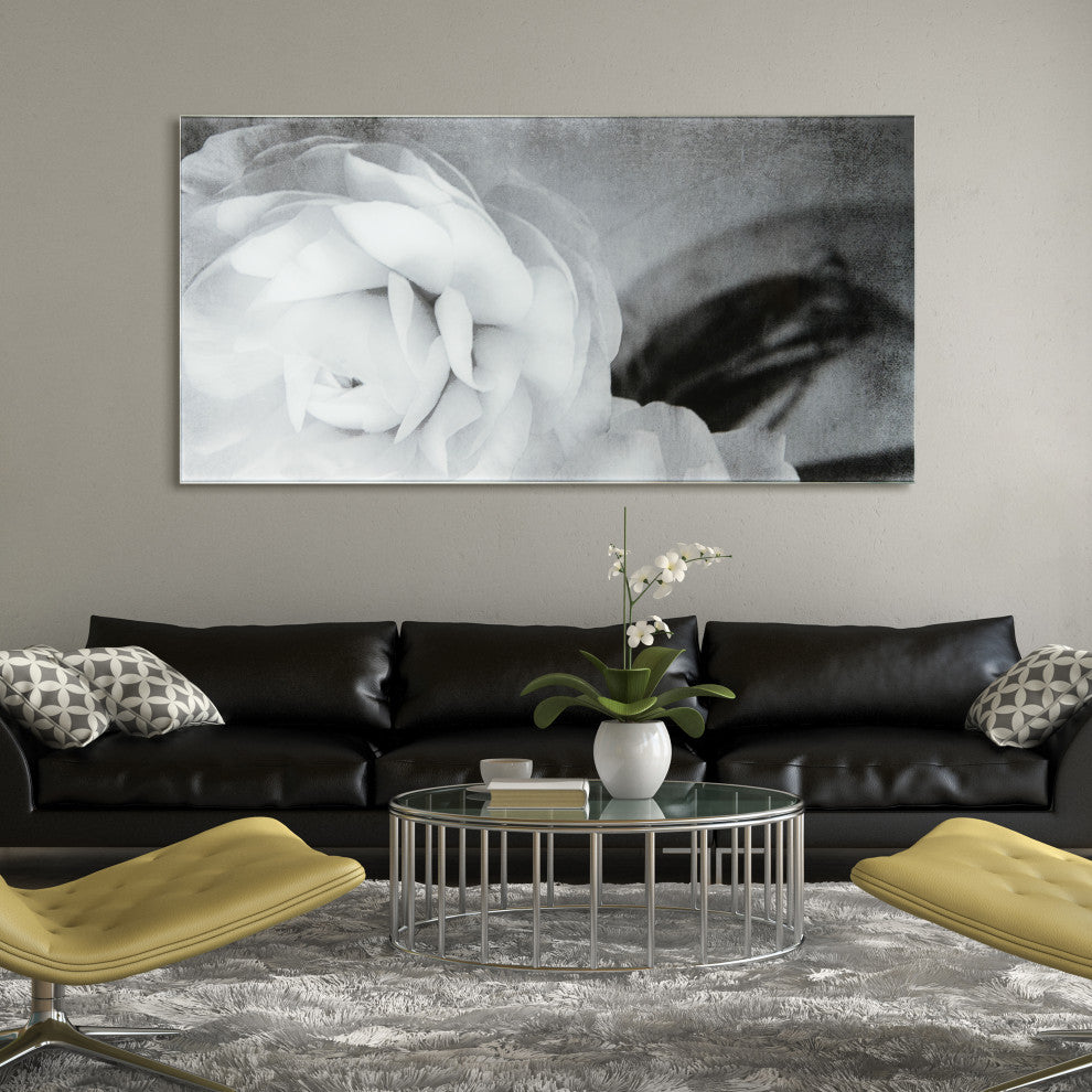 "Dark Ranunculus I B" Frameless Reverse Printed Tempered Art Glass Wall Art