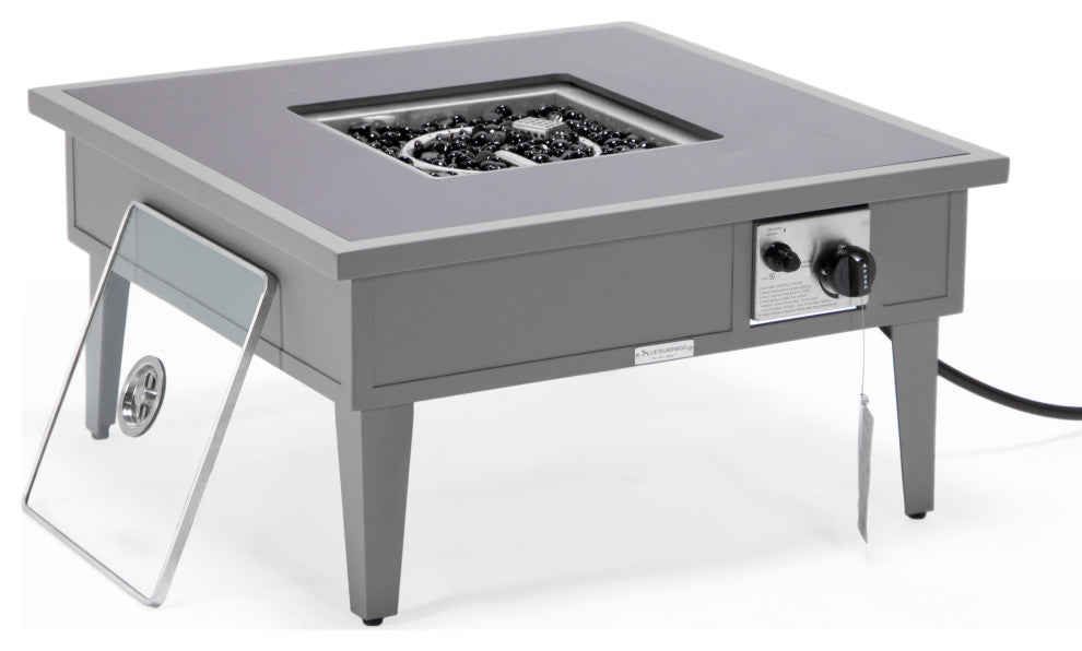 Leisuremod Walbrooke Patio Square Fire Pit Table With Aluminum Frame, Gray