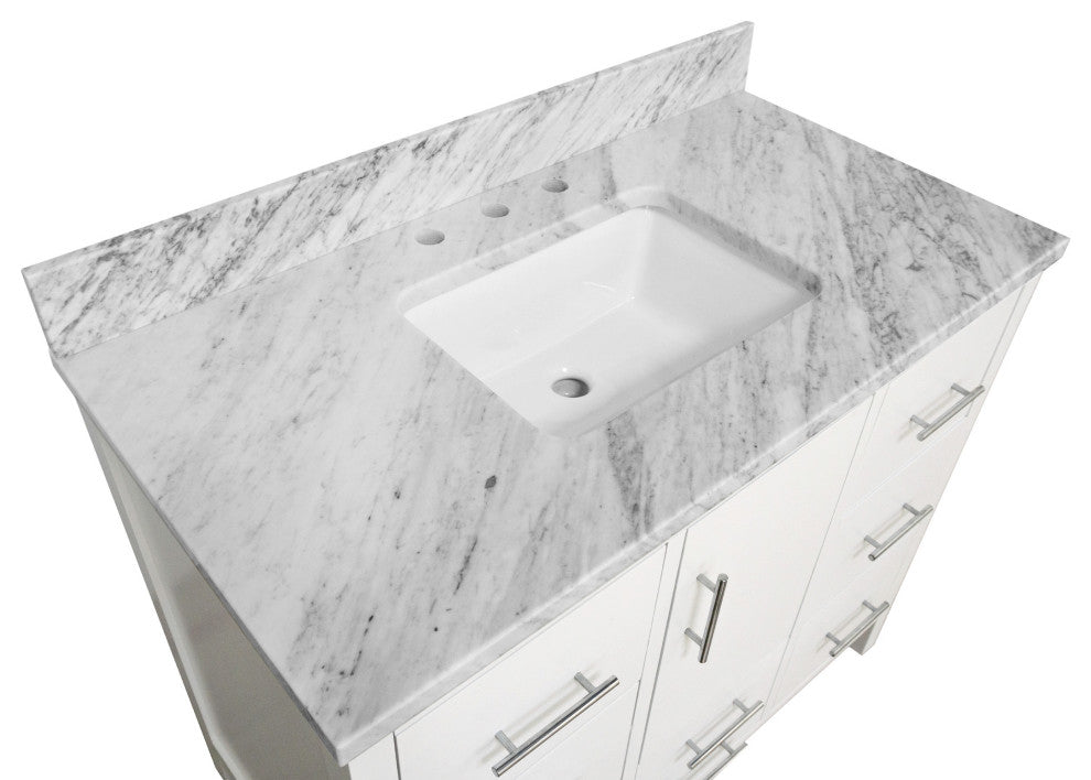California 42" Bathroom Vanity, White, Carrara Marble