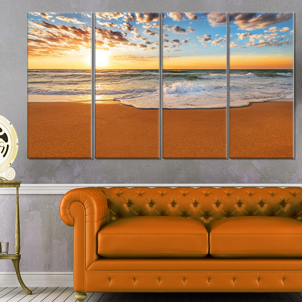 "Incredible Seashore Under Cloudy Sky" Seashore Wall Art, 4 Panels, 48"x28"