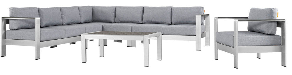 Silver Gray Shore 7-Piece Outdoor Patio Aluminum Sectional Sofa Set