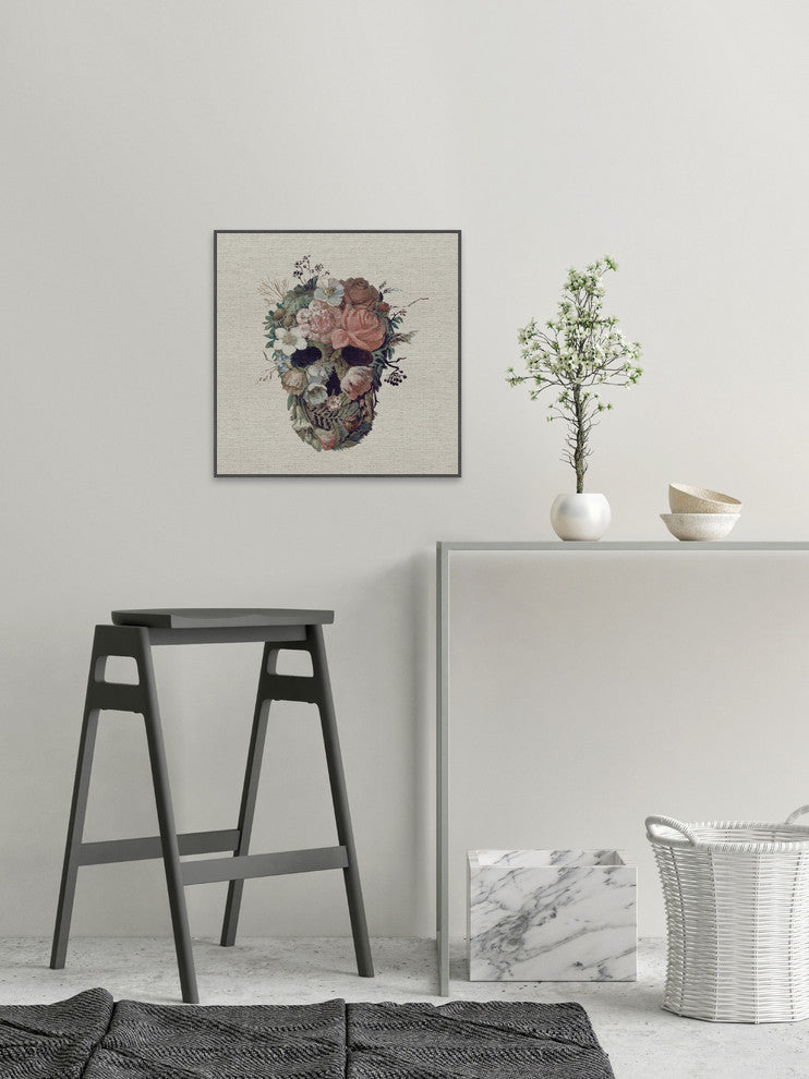 "Floral Skull III" Floater Framed Painting Print on Canvas, 16"x16"