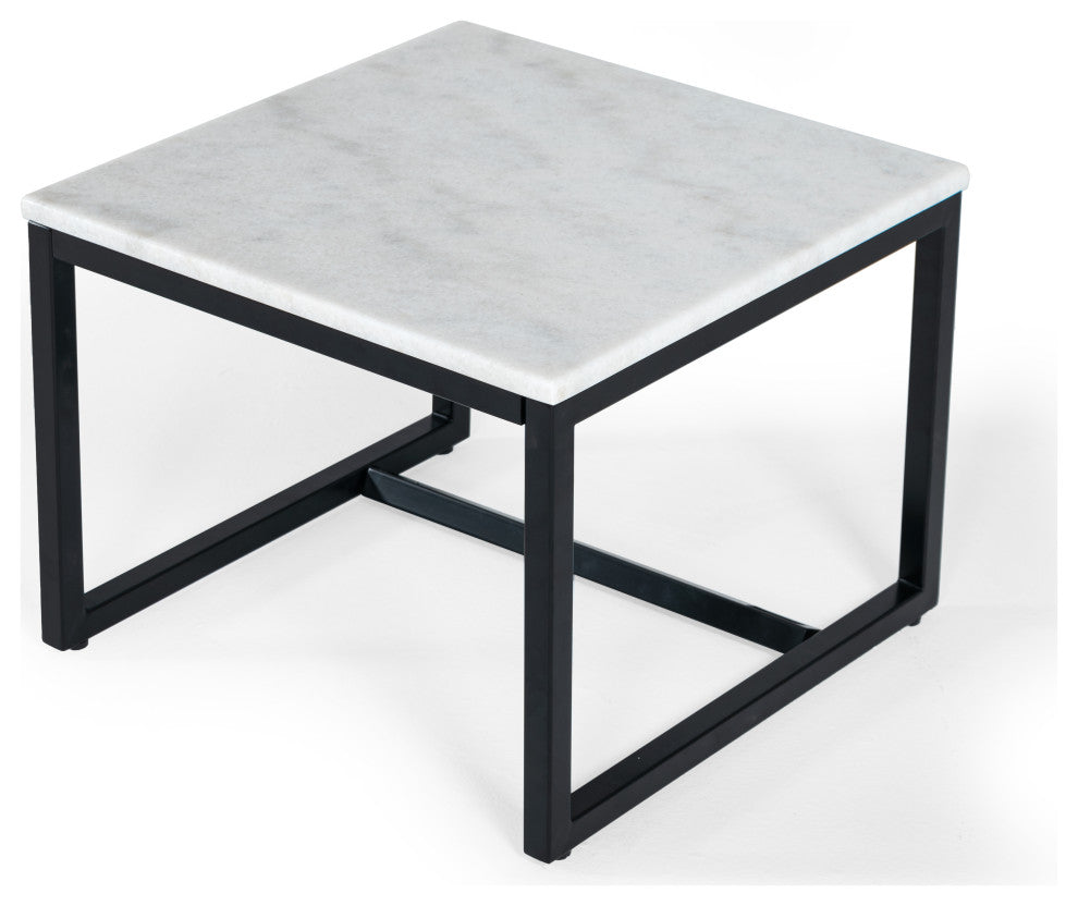 Modrest Baca White Marble, Black Metal End Table