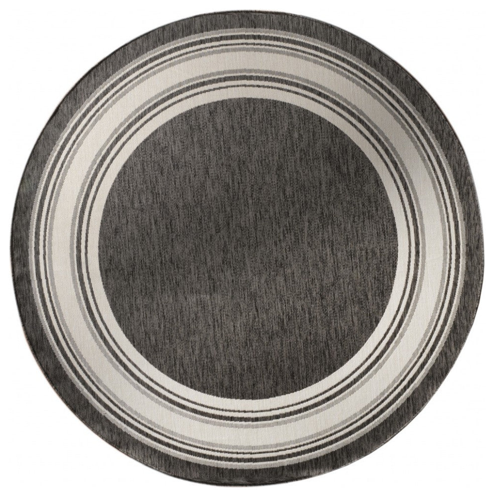 8" Round Black Framed Indoor Outdoor Area Rug