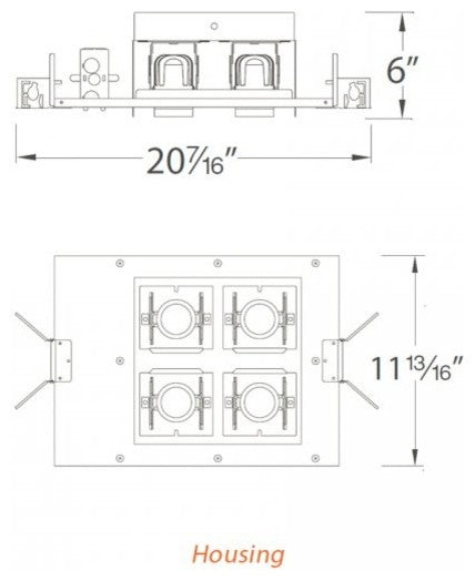 LED Precision Multiple 2X2-Light New Construction IC Rated Housing, 3000K Spot