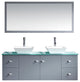 Clarissa 61" Double Bathroom Vanity Set, Gray, Aqua Tempered Glass Countertop, P