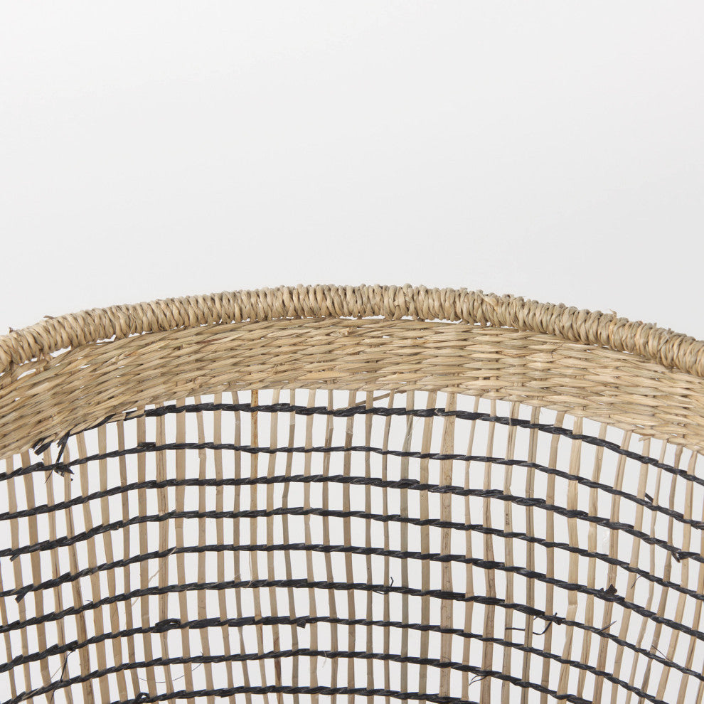 Triopas Medium Brown Seagrass Round Baskets With Handles, 3-Piece Set