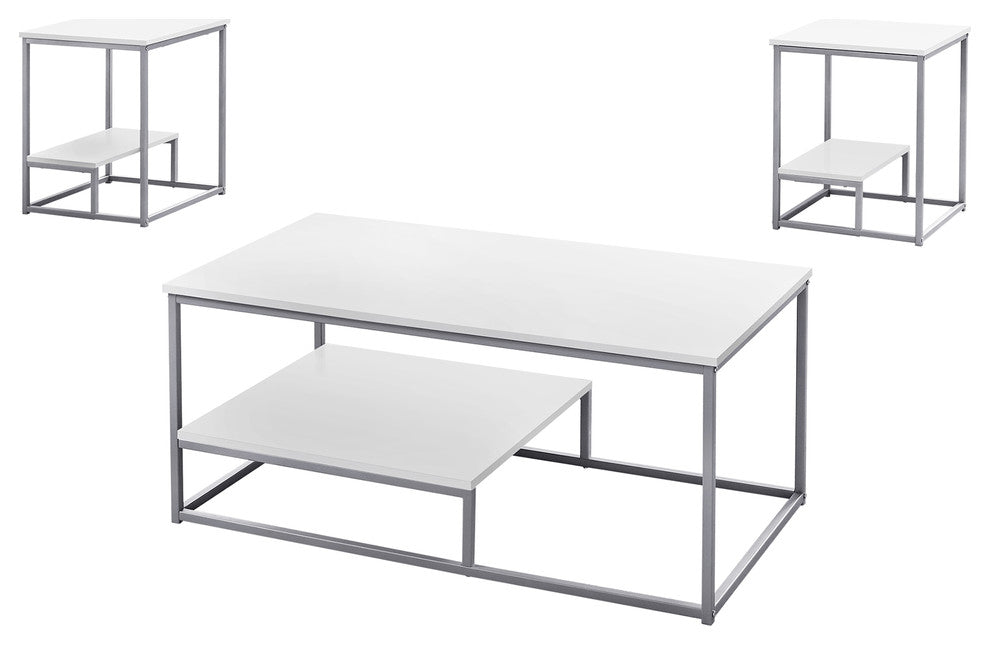 White Silver Metal Table Set - 3Pcs Set