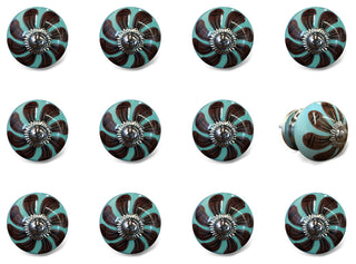 Knob-It Vintage Handpainted Ceramic Knobs, Set of 12, Teal/Brown/Black