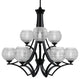 Zilo, 9 Light, ChandelierIn Matte Black Finish With 6" Clear Ribbed Glass