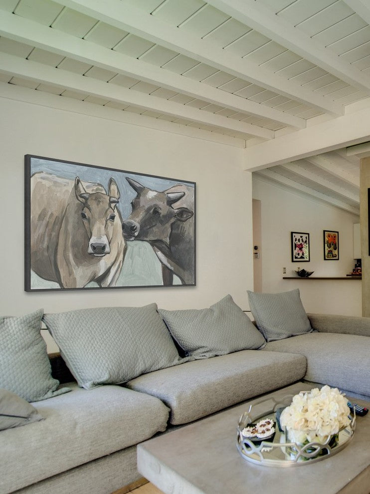 "Vache Romance" Floater Framed Painting Print on Canvas, 18"x12"