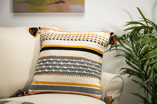 18" Ivory, Black, and Gold Woven Square Throw Pillow