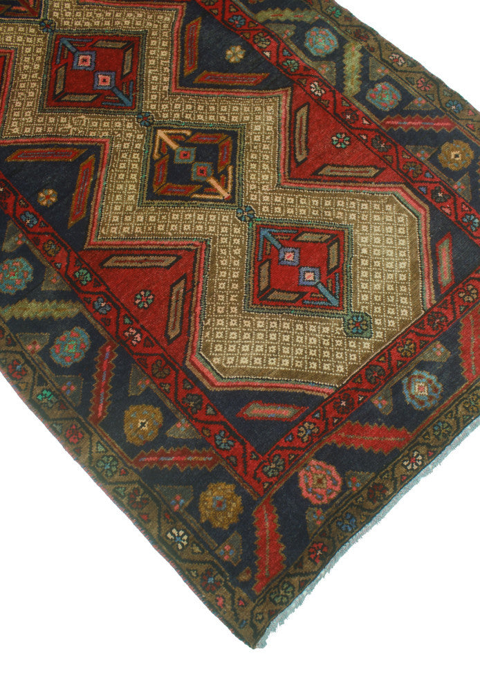 Fine Vintage Distressed Kamil Navy/Red Runner, 3'4x9'7