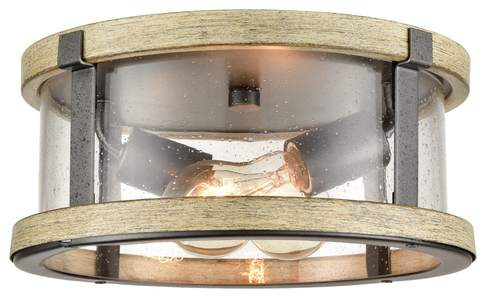 Farmhouse Flush Mount Ceiling Light Seeded Glass Shades Drum 2-light
